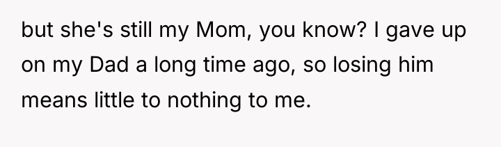 but she's still my Mom, you know? I gave up...
