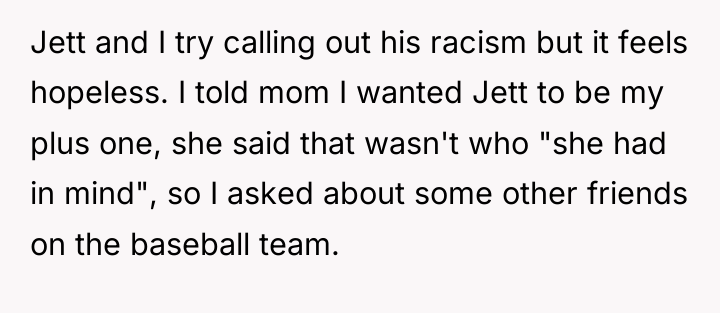 Jett and I try calling out his racism but it...