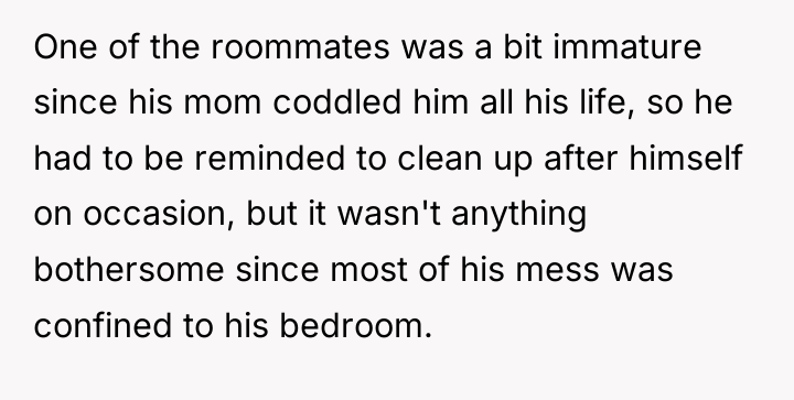 One of the roommates was a bit immature since his...