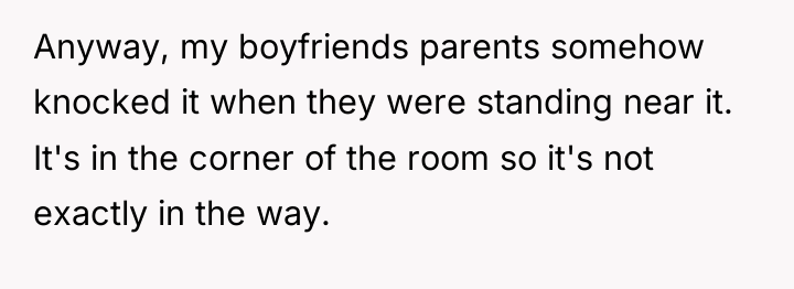 Anyway, my boyfriends parents somehow knocked it when they were...