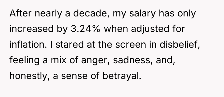 After nearly a decade, my salary has only increased by...