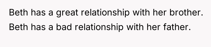 Beth has a great relationship with her brother. Beth has...