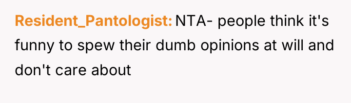 Resident_Pantologist NTA- people think it's funny to spew their dumb...