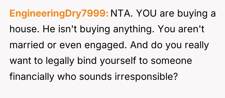EngineeringDry7999 NTA. YOU are buying a house. He isn't buying...