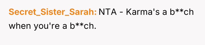 Secret_Sister_Sarah NTA - Karma's a b**ch when you're a b**ch.
