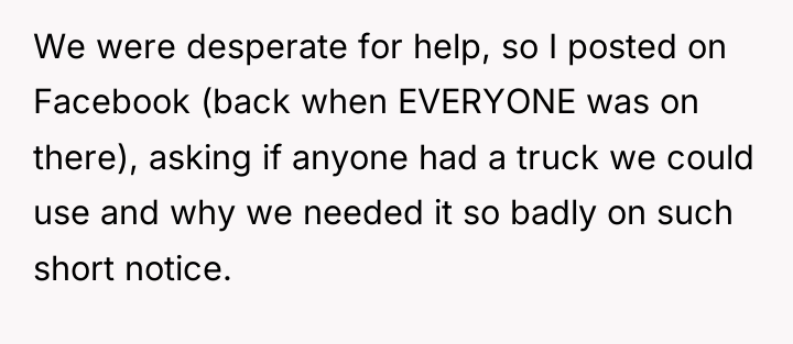 We were desperate for help, so I posted on Facebook...