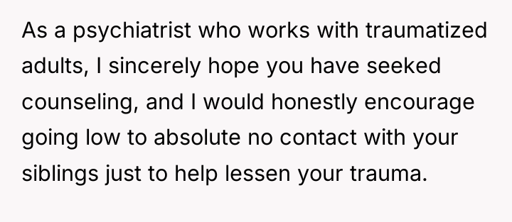 As a psychiatrist who works with traumatized adults, I sincerely...
