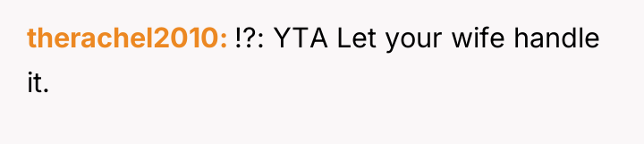 therachel2010 !?: YTA Let your wife handle it.