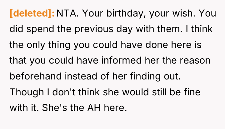 [deleted] NTA. Your birthday, your wish. You did spend the...
