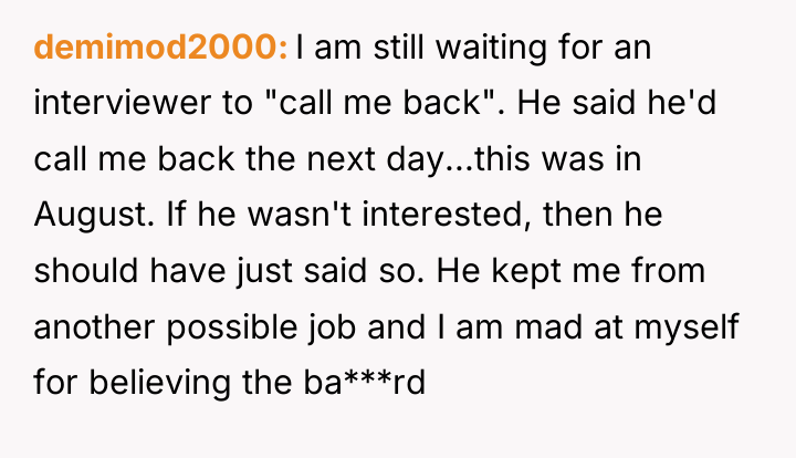 demimod2000 I am still waiting for an interviewer to "call...