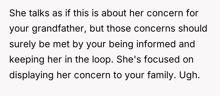 She talks as if this is about her concern for...