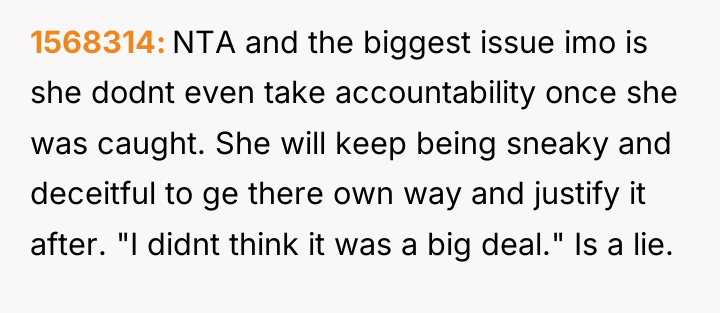 1568314 NTA and the biggest issue imo is she dodnt...