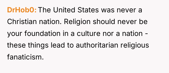 DrHob0 The United States was never a Christian nation. Religion...