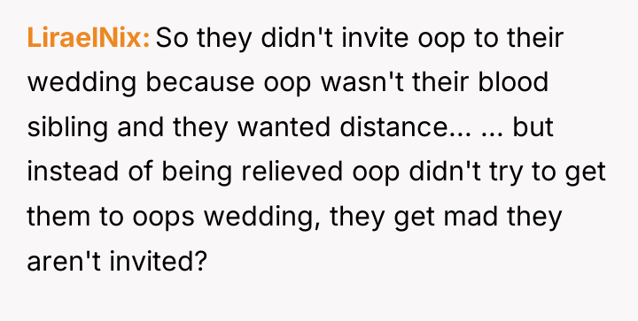 LiraelNix So they didn't invite oop to their wedding because...