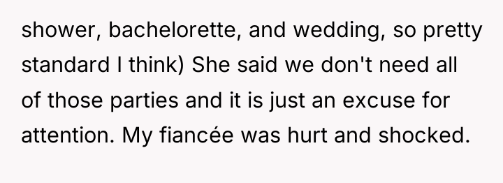 shower, bachelorette, and wedding, so pretty standard I think) She...