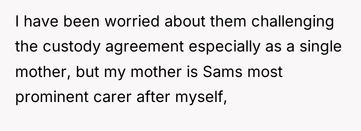 I have been worried about them challenging the custody agreement...