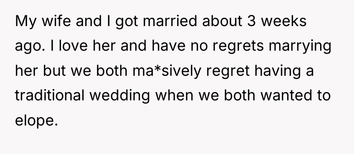 My wife and I got married about 3 weeks ago....