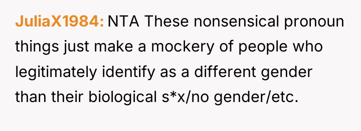 JuliaX1984 NTA These nonsensical pronoun things just make a mockery...