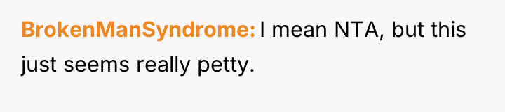 BrokenManSyndrome I mean NTA, but this just seems really petty.