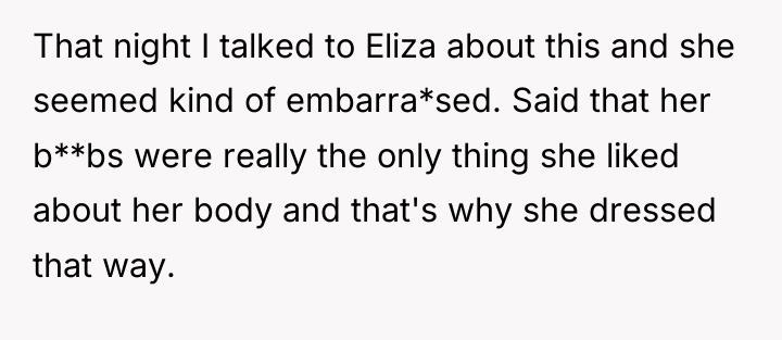 That night I talked to Eliza about this and she...