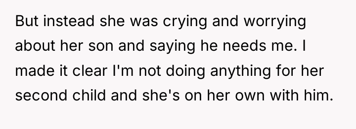 But instead she was crying and worrying about her son...