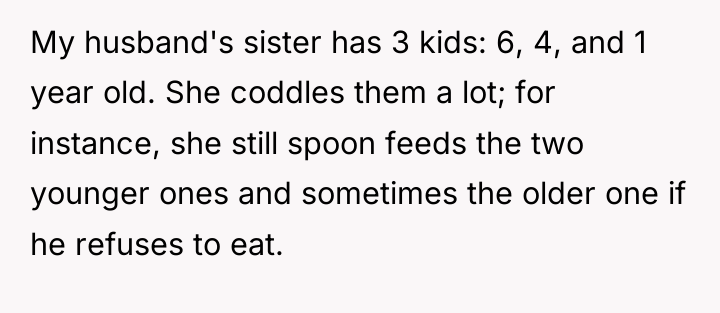 My husband's sister has 3 kids: 6, 4, and 1...