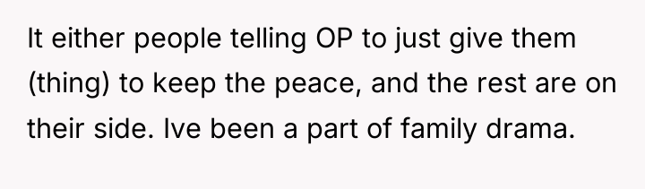 It either people telling OP to just give them (thing)...