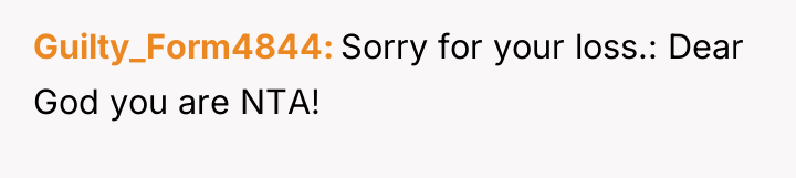 Guilty_Form4844 Sorry for your loss.: Dear God you are NTA!