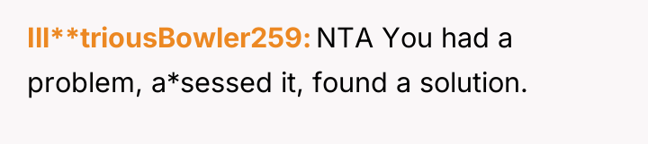 Ill**triousBowler259 NTA You had a problem, a*sessed it, found a...