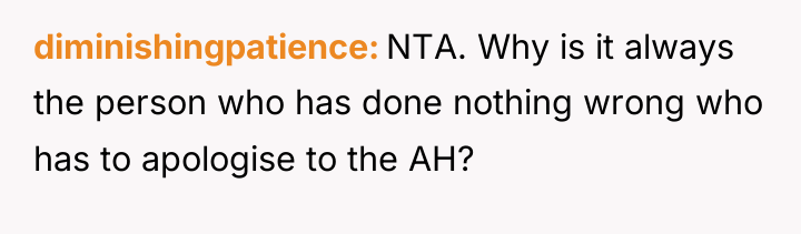 diminishingpatience NTA. Why is it always the person who has...