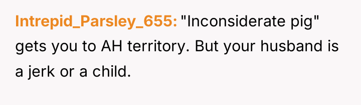 Intrepid_Parsley_655 "Inconsiderate pig" gets you to AH territory. But your...