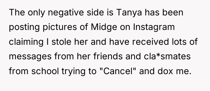 The only negative side is Tanya has been posting pictures...