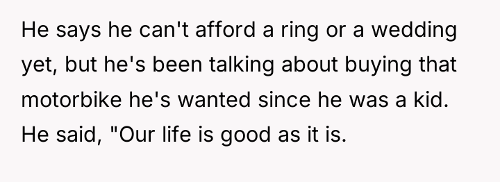 He says he can't afford a ring or a wedding...