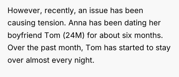 However, recently, an issue has been causing tension. Anna has...