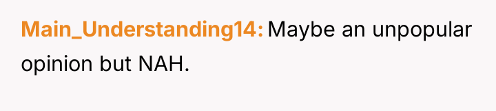 Main_Understanding14 Maybe an unpopular opinion but NAH.