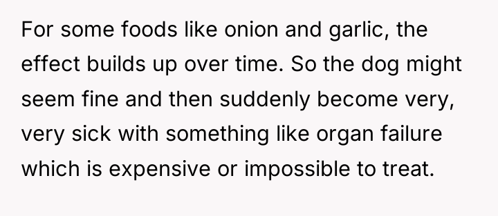 For some foods like onion and garlic, the effect builds...