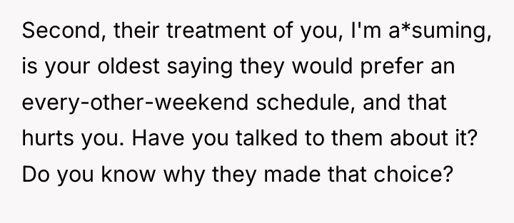 Second, their treatment of you, I'm a*suming, is your oldest...