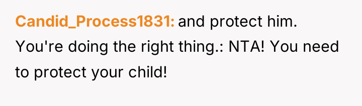 Candid_Process1831 and protect him. You're doing the right thing.: NTA!...