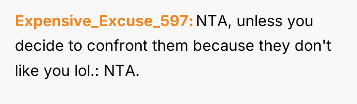 Expensive_Excuse_597 NTA, unless you decide to confront them because they...