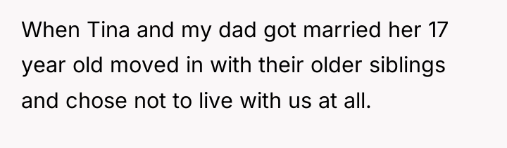 When Tina and my dad got married her 17 year...