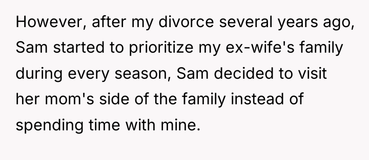 However, after my divorce several years ago, Sam started to...