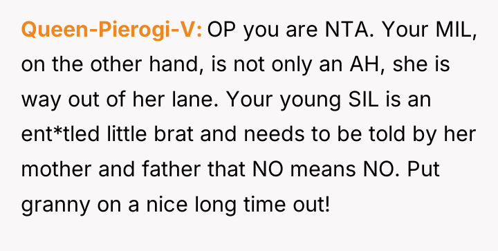 Queen-Pierogi-V OP you are NTA. Your MIL, on the other...