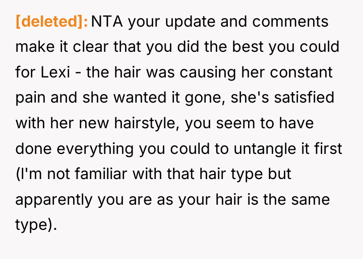 [deleted] NTA your update and comments make it clear that...