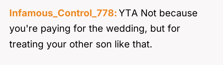 Infamous_Control_778 YTA Not because you're paying for the wedding, but...