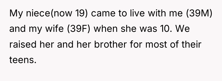 My niece(now 19) came to live with me (39M) and...