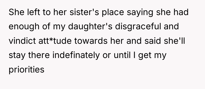 She left to her sister's place saying she had enough...