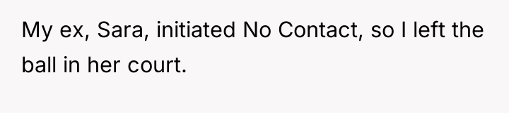 My ex, Sara, initiated No Contact, so I left the...