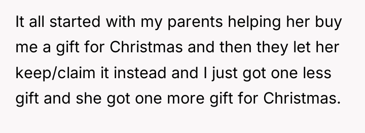 It all started with my parents helping her buy me...