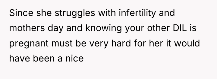 Since she struggles with infertility and mothers day and knowing...