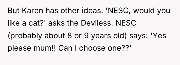 But Karen has other ideas. 'NESC, would you like a...